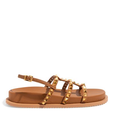 Sandália Papete Marrom Tiras Spike