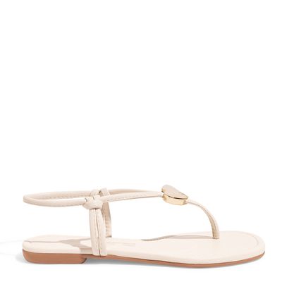 Rasteira Flat Off White Bico Quadrado Tiras Finas