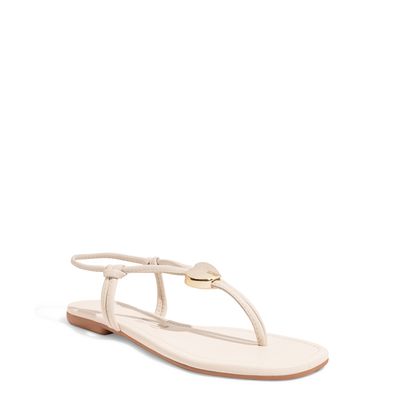 Rasteira Flat Off White Bico Quadrado Tiras Finas