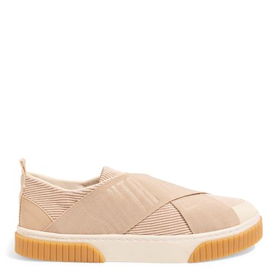 Tênis Slip On Veludo Cotelê Tiras Cruzadas Bege