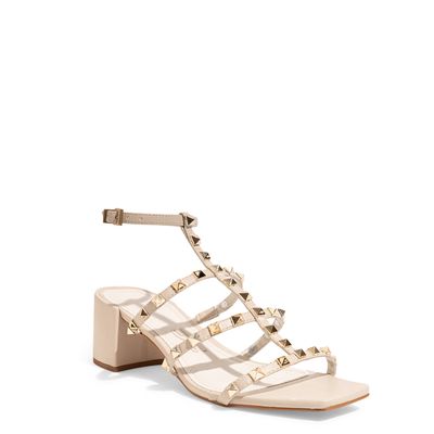 Sandalia Off White Tiras Spikes Salto Bloco Baixo