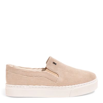 Tênis Slip On Veludo Cotele Bege
