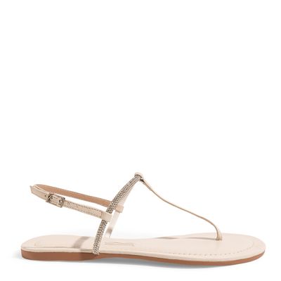Rasteira Napa Soft Off White Tiras Strass
