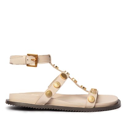 Sandália Papete Off White Couro Floater Tachas