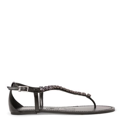 Rasteira Napa Santorine Preta Tiras Pedrarias