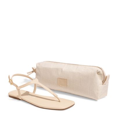 Rasteira Bege Bico Quadrado e Necessaire