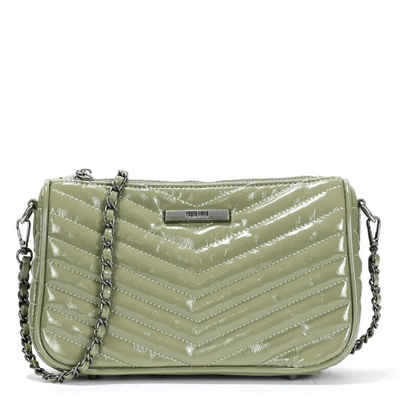 Bolsa Verde Matelassê Verniz Alça Transversal Corrente