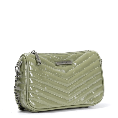 Bolsa Verde Matelassê Verniz Alça Transversal Corrente