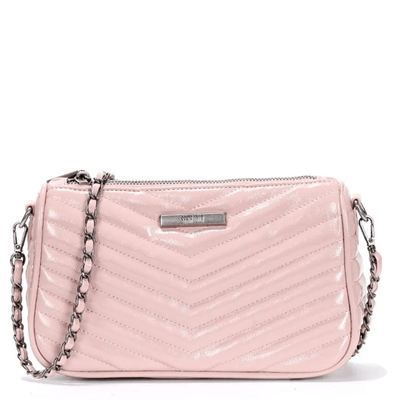 Bolsa Rose Matelassê Verniz Alça Transversal Corrente