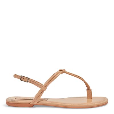 Rasteira flat verniz glossy tiras finas bege