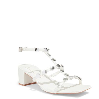 Sandália napa soft branco bico quadrado salto bloco baixo