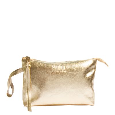 Clutch Couro Cristal Metalizado Dourada - Linha Genuine Leather