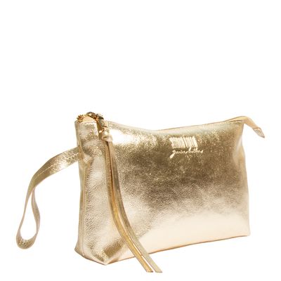 Clutch Couro Cristal Metalizado Dourada - Linha Genuine Leather