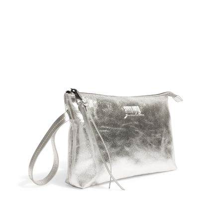 Clutch Couro Cristal Metalizado Prata - Linha Genuine Leather