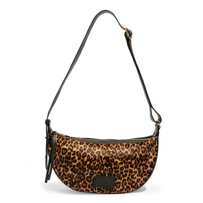 Bolsa Pequena Meia Lua Couro Animal Print Onça