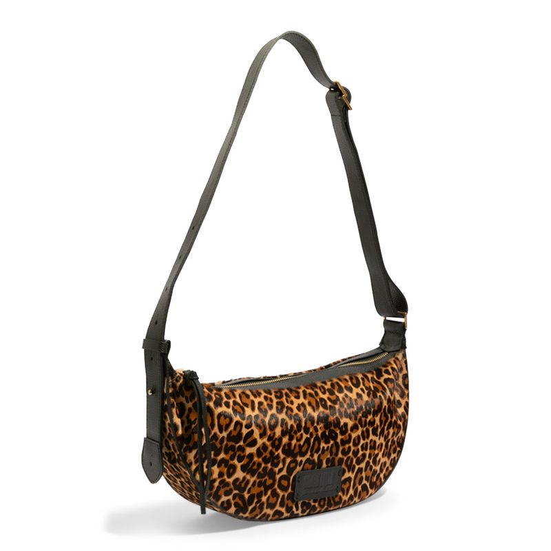 Bolsa Pequena Meia Lua Couro Animal Print Onça - Santa Lolla