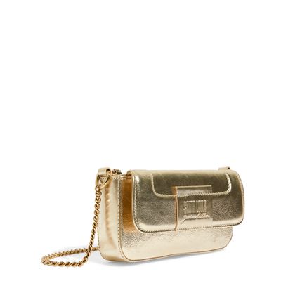 Bolsa Pequena Couro Cristal Dourada Alça de Ombro