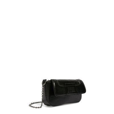 Bolsa Transversal Couro Cristal Preta Alça de Ombro