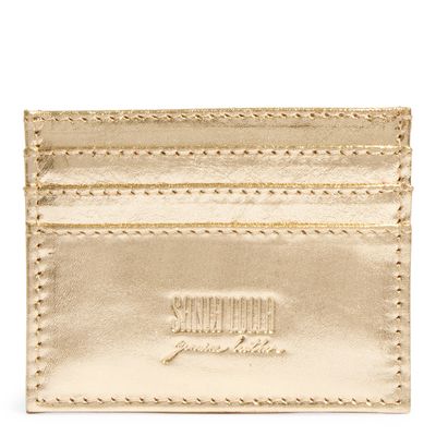 Porta Cartão Couro Cristal Dourada