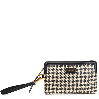 Clutch Palha Preta E Branca Alça De Mão Removível