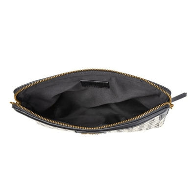 Clutch Palha Preta E Branca Alça De Mão Removível