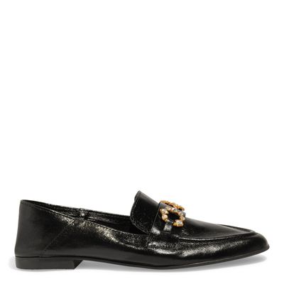 Mocassim Couro Cristal Preto Bico Redondo