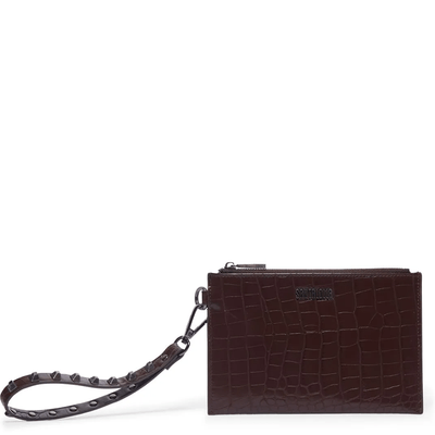 Clutch Croco Marrom Café Alça Fina Spikes