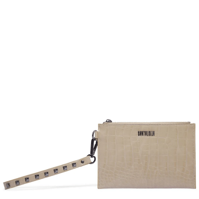 Clutch Croco Bege Alça Fina Spikes