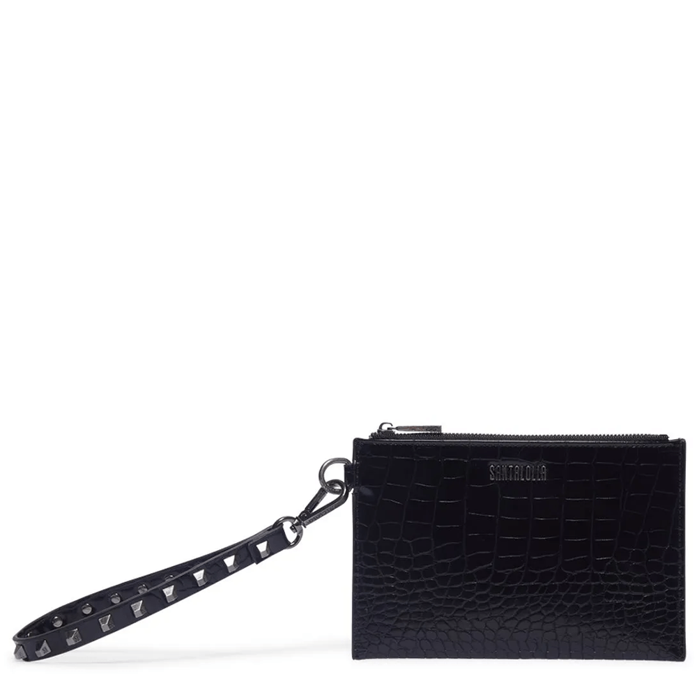 Clutch Croco Marrom Café Alça Fina Spikes - Santa Lolla Clutch Croco Marrom Café Alça Fina Spikes - Santa Lolla