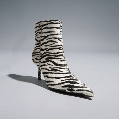 Bota Couro Animal Print Zebra Salto Fino