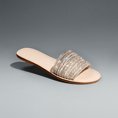 Rasteira Flat Off White Tiras Strass Brilhos