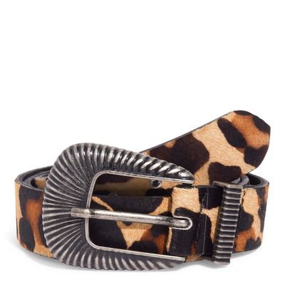 Cinto Couro Pelo Estampa Animal Print Fivela Metalizada