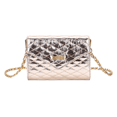 Bolsa Carteira Matelassê Material Metal Crinkle Dourada Alça Transversal