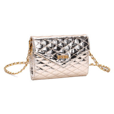 Bolsa Carteira Matelassê Material Metal Crinkle Dourada Alça Transversal
