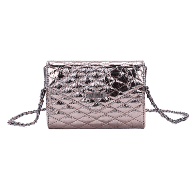 Bolsa Carteira Matelassê Material Metal Crinkle Cinza Grafite Alça Transversal