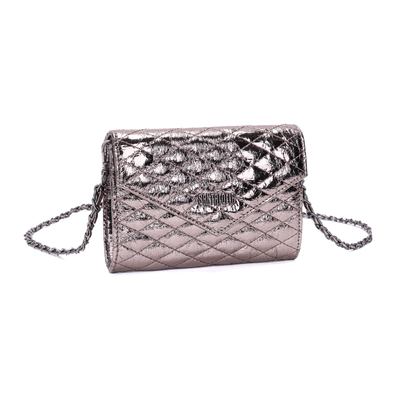 Bolsa Carteira Matelassê Material Metal Crinkle Cinza Grafite Alça Transversal