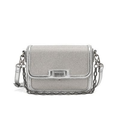 Bolsa Manta Cristal Brilho Prata Metalizado Alça Transversal
