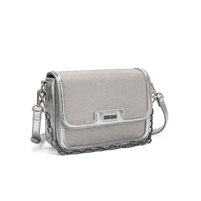 Bolsa Manta Cristal Brilho Prata Metalizado Alça Transversal