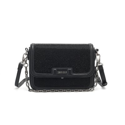 Bolsa Manta Cristal Brilho Preta Alça Transversal