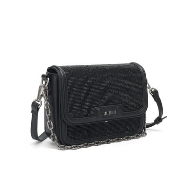 Bolsa Manta Cristal Brilho Preta Alça Transversal