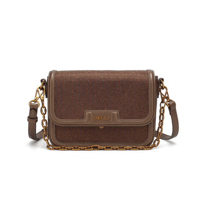 Bolsa Manta Cristal Brilho Marrom Cobre Alça Transversal