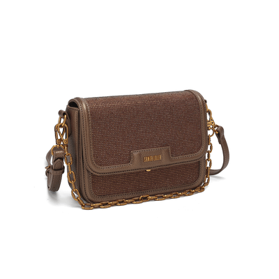 Bolsa Manta Cristal Brilho Marrom Cobre Alça Transversal