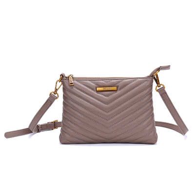 Bolsa Pequena Material Soft Bege Acizentado Alça Transversal