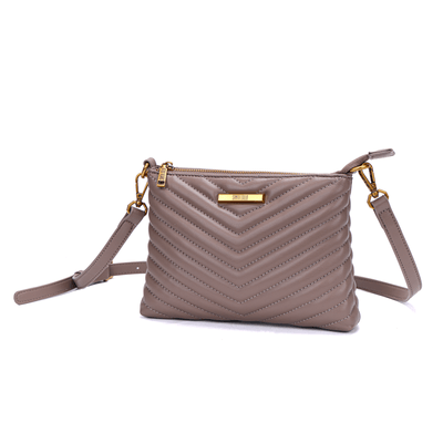 Bolsa Pequena Material Soft Bege Acizentado Alça Transversal