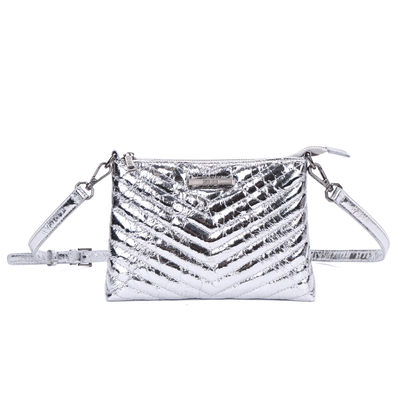 Bolsa Pequena Material Metal Crinkle Prata Alça Transversal