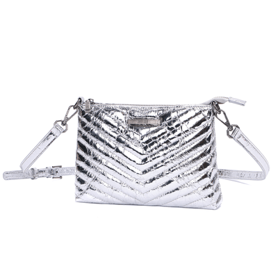 Bolsa Pequena Material Metal Crinkle Prata Alça Transversal