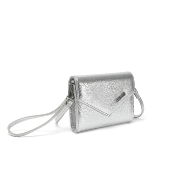 Bolsa Carteira Material Metalizado Prata