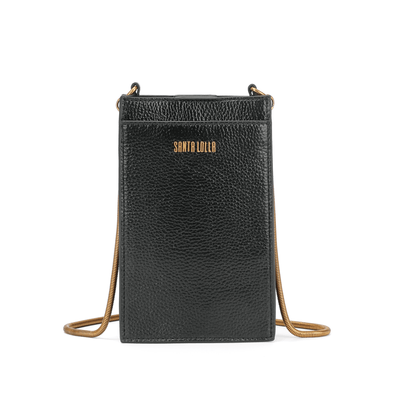 Bolsa Porta Celular Material Metalizado Preta Alça Transversal