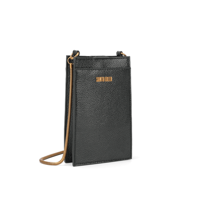 Bolsa Porta Celular Material Metalizado Preta Alça Transversal
