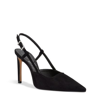 Scarpin Slingback Couro Camurça Preto Salto Alto